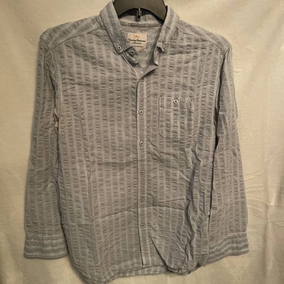 Tommy Bahama Jeans Seersucker Shirt Mens M Blue Striped Button Up - Picture 2 of 4